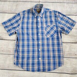 CE Schmidt Workwear Shirt Men Large Short Sleeve Button Up Blue Orange Plaid